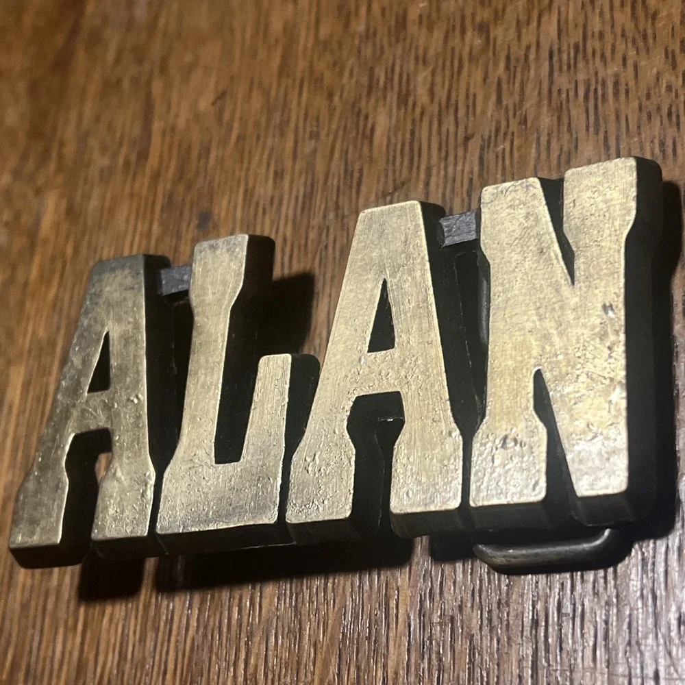 Vintage ROYP Solid Brass Name “ALAN” Belt Buckle–1970s USA–Retro Cast Brass B12